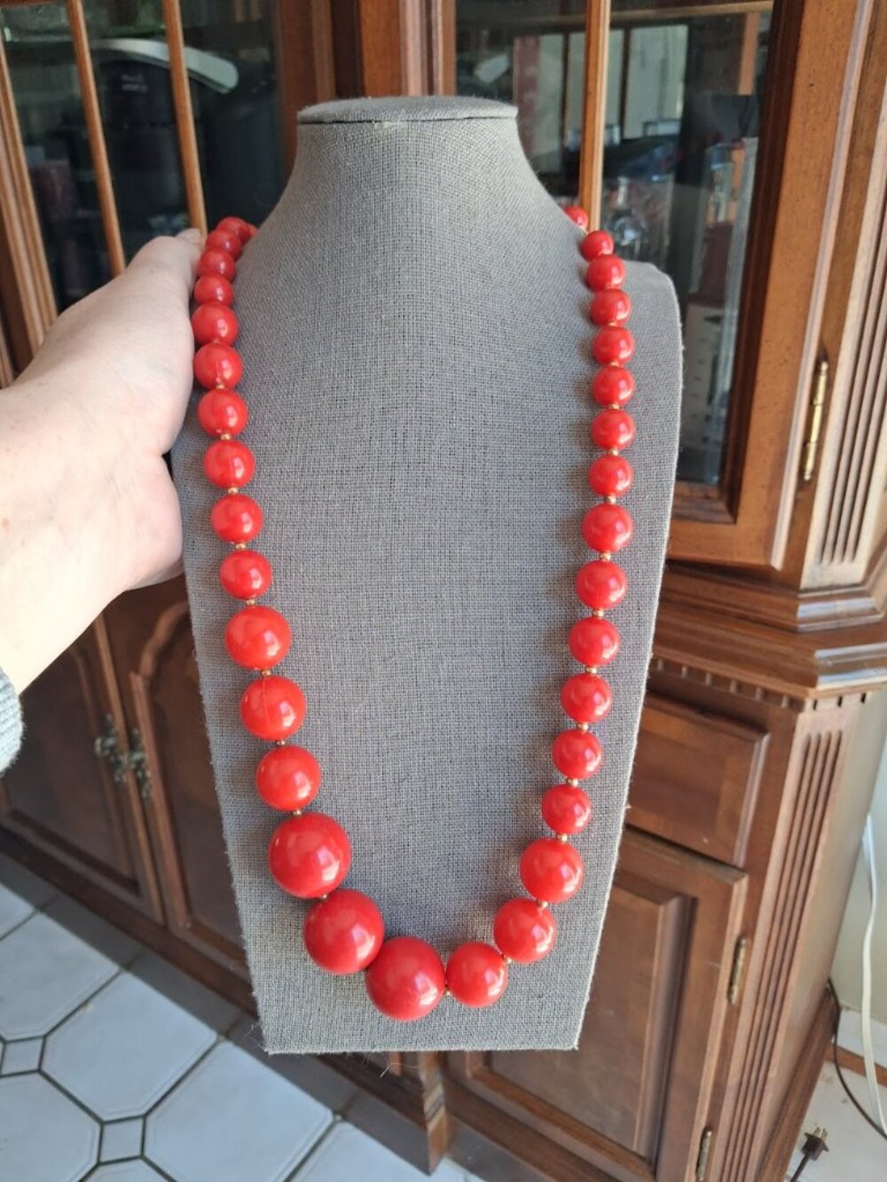 28 inch Red beaded necklace